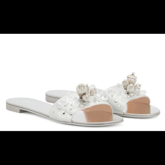 giuseppe zanotti BNIB silver jeweled flat slides - Picture 6 of 9